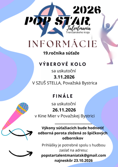 POZVÁNKA NA POP STAR/TALENTMÁNIA 2026